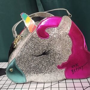Betsey Johnson Pink and Silver Unicorn Crossbody Bag